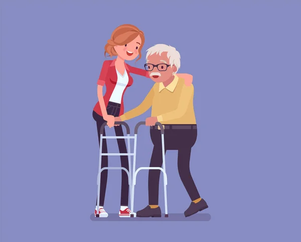 Социальная поддержка пожилых людей, уход и реабилитация пожилых людей — стоковый вектор