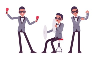 Müzisyen, caz, rock and roll sanatçısı profesyonel vurmalı çalgılar çalıyor.