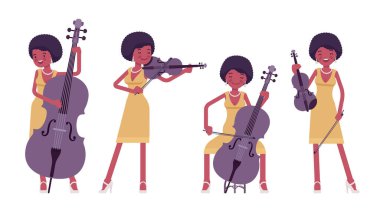 Müzisyen, caz, rock and roll Afrikalı kadın telli enstrüman çalıyor