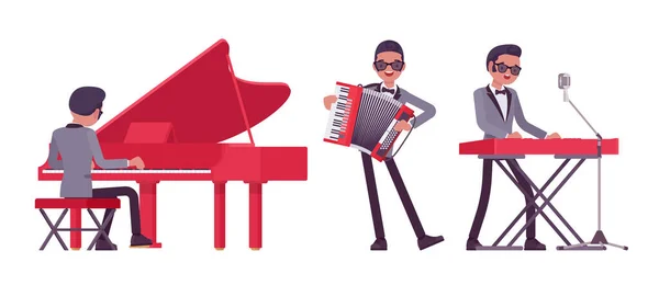 Musicien, jazz, rock and roll homme jouant des instruments à clavier professionnels — Image vectorielle
