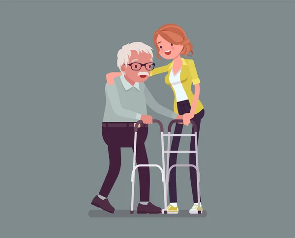 Apoyo social a las personas mayores, atención y rehabilitación de adultos mayores — Archivo Imágenes Vectoriales