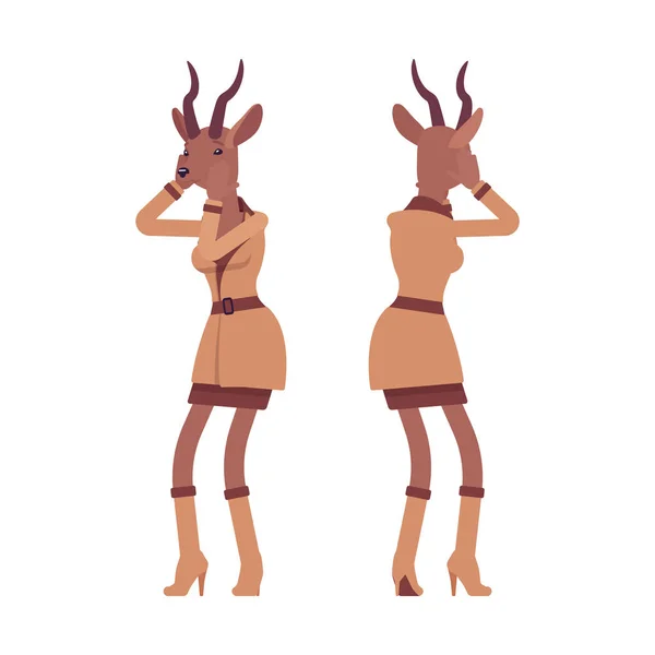 Roe deer woman in despair, gazelle lady, animal head human — Stock Vector