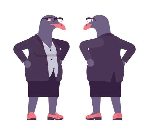 Uccello donna, testa di gabbiano piccione femmina in piedi usura umana — Vettoriale Stock