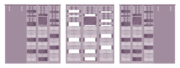 Estructura del gabinete gris del estante del servidor, equipo técnico de TI — Vector de stock