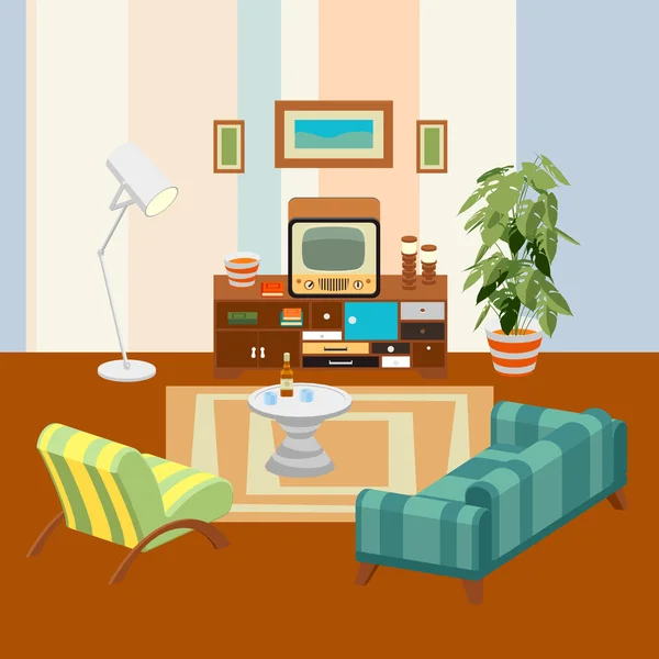 Retro obývací pokoj — Stockový vektor