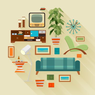 Oturma odası malzeme ile konsept illüstrasyon