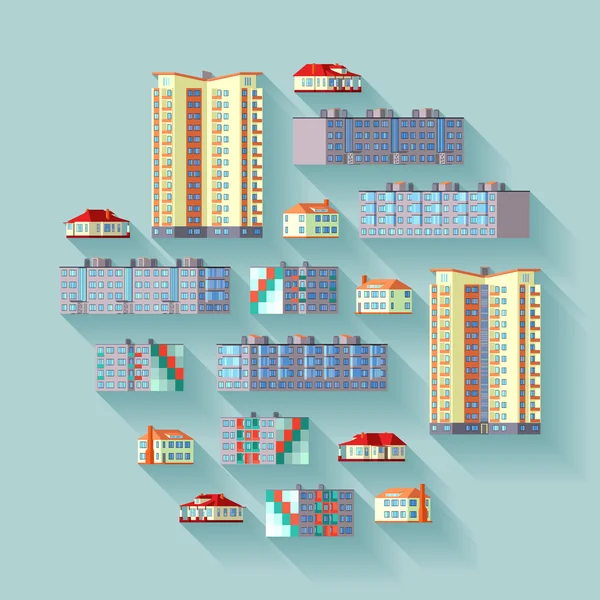 Ilustración conceptual con los edificios de viviendas — Vector de stock