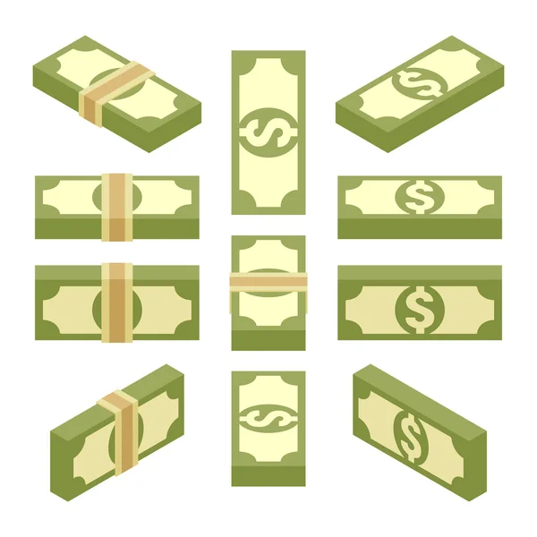 Изометрические связки бумажных денег — стоковый вектор