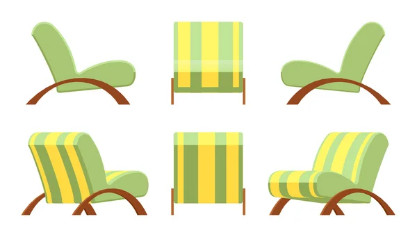 Sillón con armarios de madera y tapicería a rayas — Vector de stock