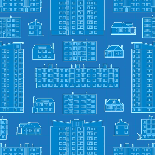 无缝模式的住宅建筑蓝图 — 图库矢量图片