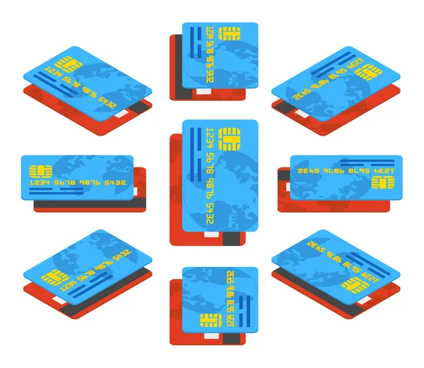 Isometric red and blue credit cards — Stock Vector