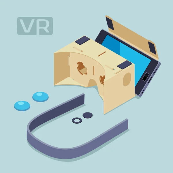 Isometrische delen van de hoofdtelefoon kartonnen virtuele werkelijkheid — Stockvector