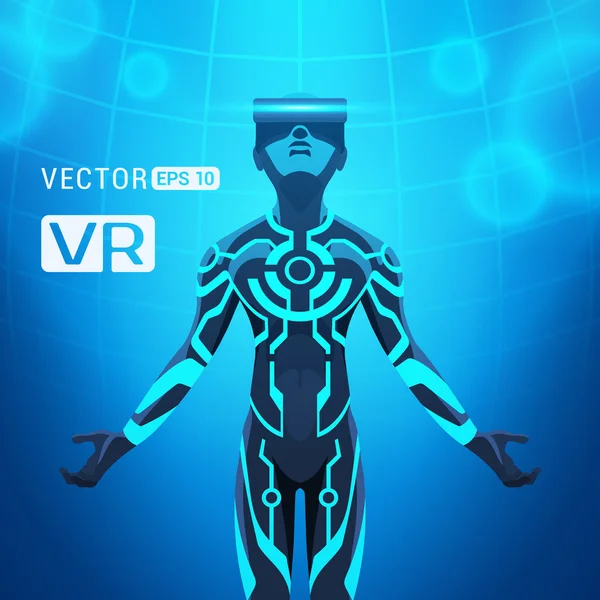 Hombre en un casco de realidad virtual — Vector de stock