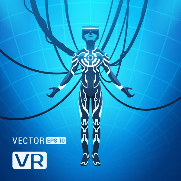 Man in a virtual reality helm - Stok Vektor