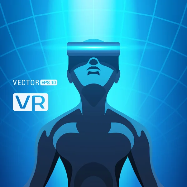 Man in a virtual reality helm - Stok Vektor