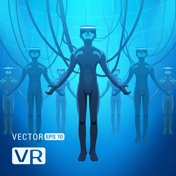 Hombres en un casco de realidad virtual — Vector de stock