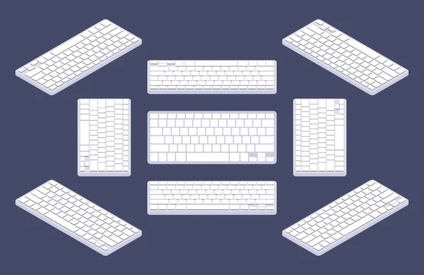 Isometrische generische weiße Computertastatur mit leeren Tasten — Stockvektor