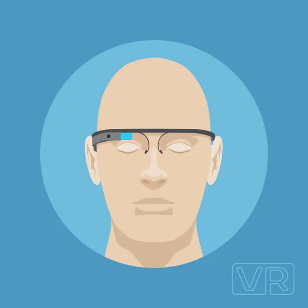 Cabeza de un hombre con gafas de realidad aumentada — Vector de stock