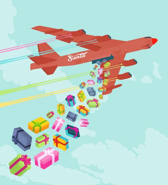 Bombardier Santas lâchant les cadeaux — Image vectorielle
