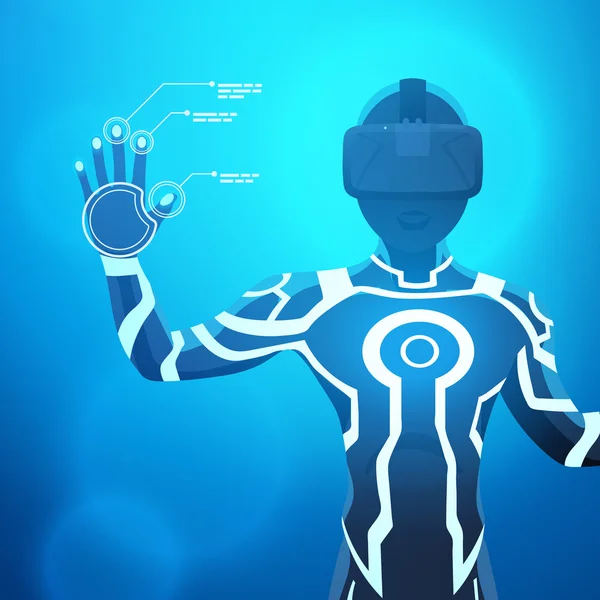 Homme dans un casque de réalité virtuelle — Image vectorielle