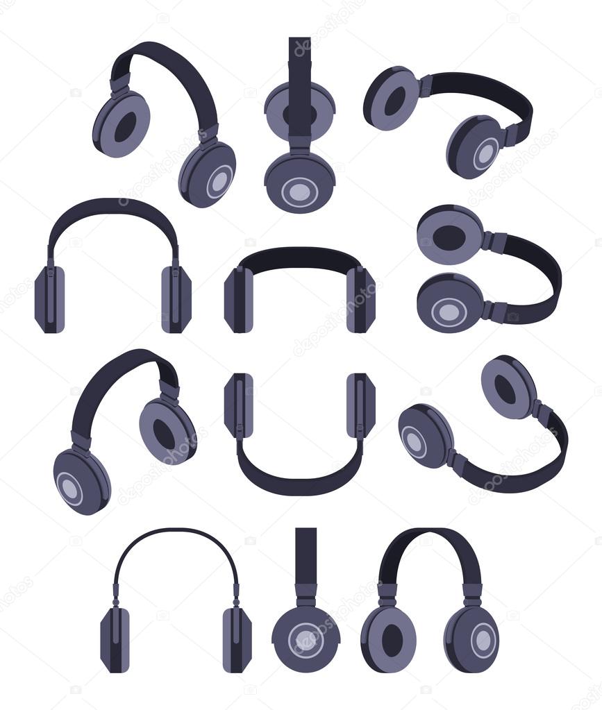 Isometric black headphones