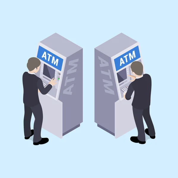 Férfi fekete öltöny közelében az Atm — Stock Vector