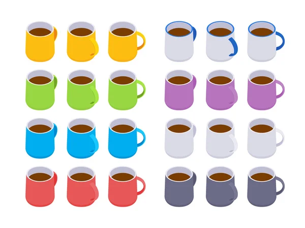 Isometric colored coffee mugs — Stock Vector