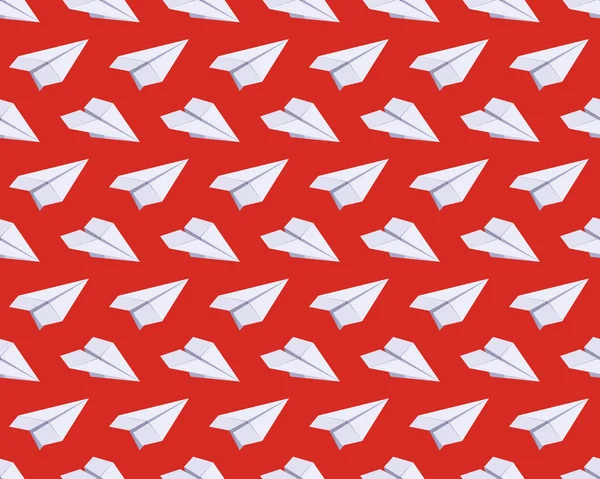 Seamless pattern with isometric paper planes against the red background — Stock Vector