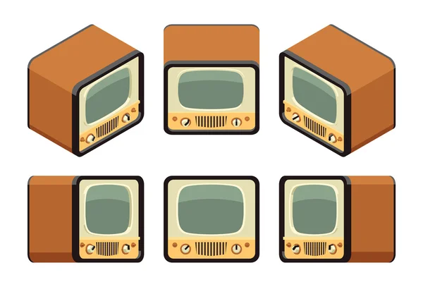 Conjuntos de TV retro isométricos —  Vetores de Stock