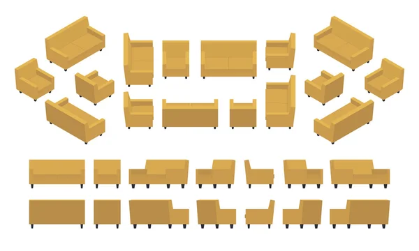 Fauteuil et canapé modernes Isometric jaune — Image vectorielle