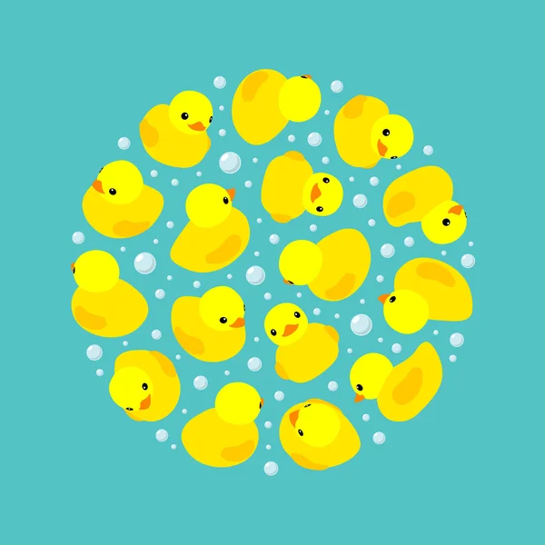 Diseño decorativo vectorial hecho de patos de goma amarillos — Vector de stock
