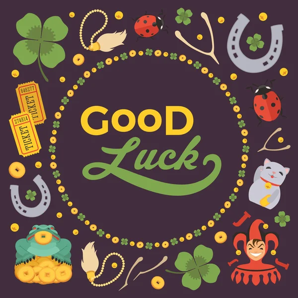 Векторный дизайн украшения из Lucky Charms и слова Good Luck — стоковый вектор