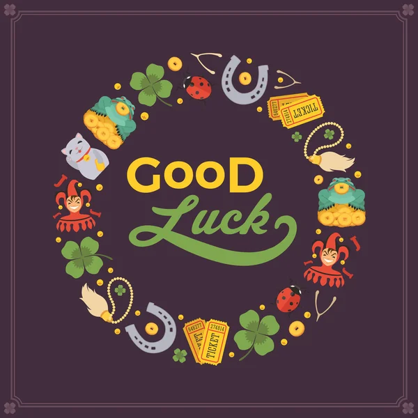 Vector decorating design made of Lucky Charms, and the words Good Luck — Stock Vector