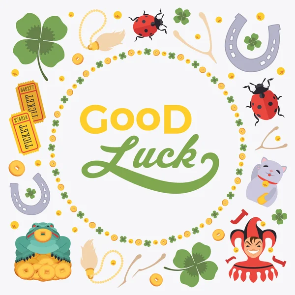 Vector decorating design made of Lucky Charms, and the words Good Luck — Stock Vector