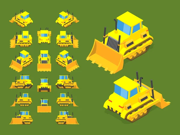 Isometrische gele bulldozer — Stockvector