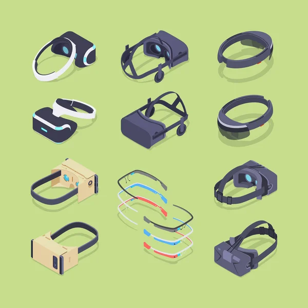 Isometric virtual and augmented reality headsets — Stock Vector