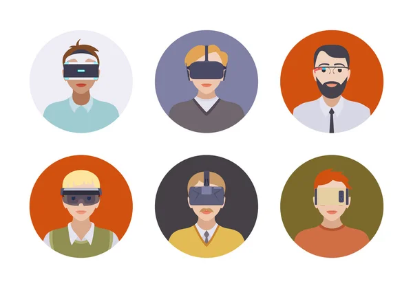 Homens nos fones de ouvido de realidade virtual —  Vetores de Stock