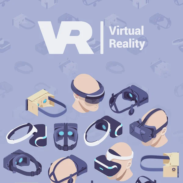 Diseño de decoración vectorial hecho de auriculares isométricos de realidad virtual — Vector de stock
