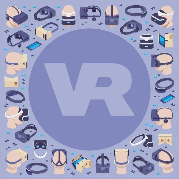 Conception de décoration vectorielle faite de casques isométriques de réalité virtuelle — Image vectorielle