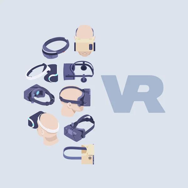 Diseño de decoración vectorial hecho de auriculares isométricos de realidad virtual — Vector de stock