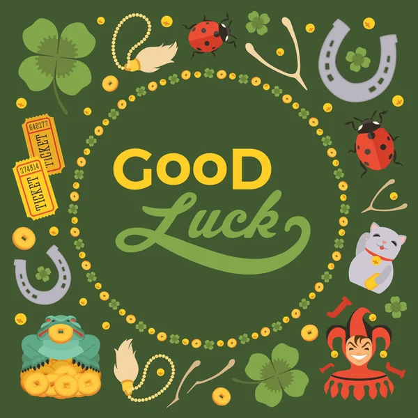 Vector decorating design made of Lucky Charms, and the words Good Luck — Stock Vector