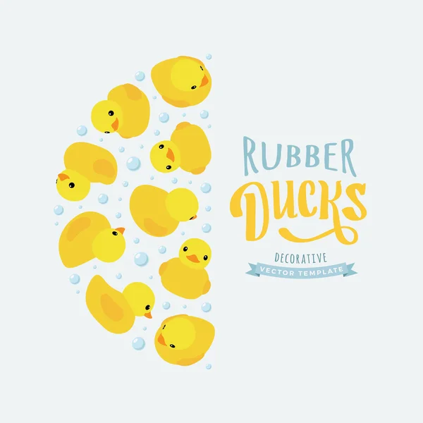 Vektor-Dekoration aus gelben Gummi-Enten — Stockvektor