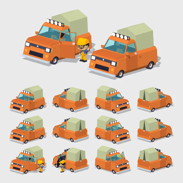 Cube World. Vieux pick-up orange avec tente — Image vectorielle