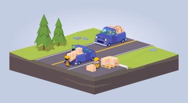 Küp dünya. İki mavi kamyonet