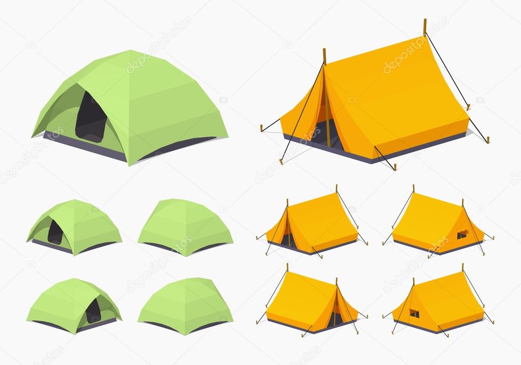 Green and orange camping tents