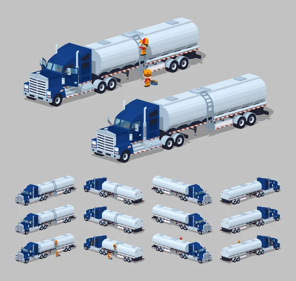 Tmavě modrá těžký náklaďák s stříbrným přívěsná cisterna — Stockový vektor