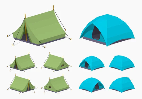 Tentes de camping vert et bleu ciel — Image vectorielle