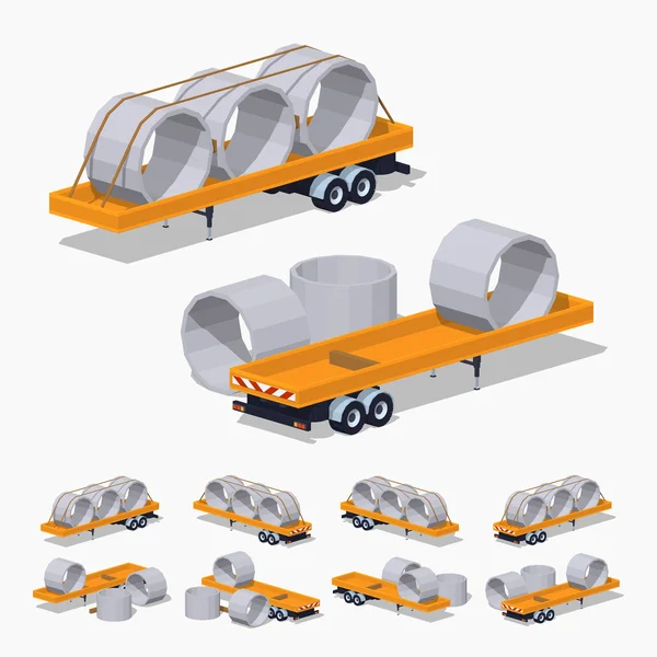 Remorque jaune avec les anneaux de béton dessus — Image vectorielle