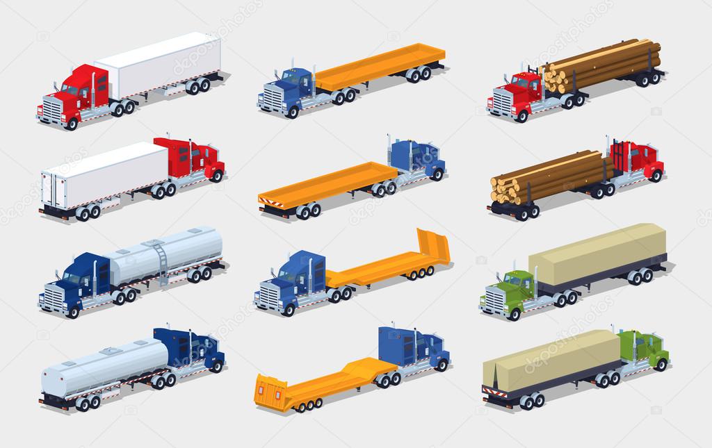 Collection of heavy trucks with semitrailers