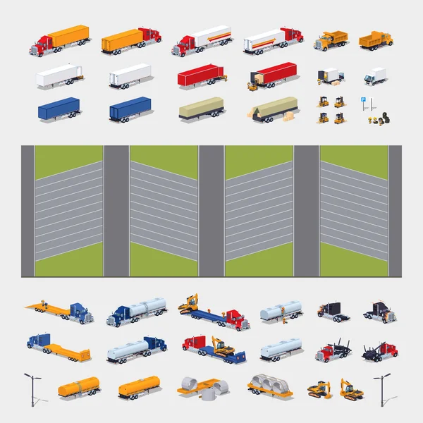大型トラック駐車場コンス トラクター — ストックベクタ